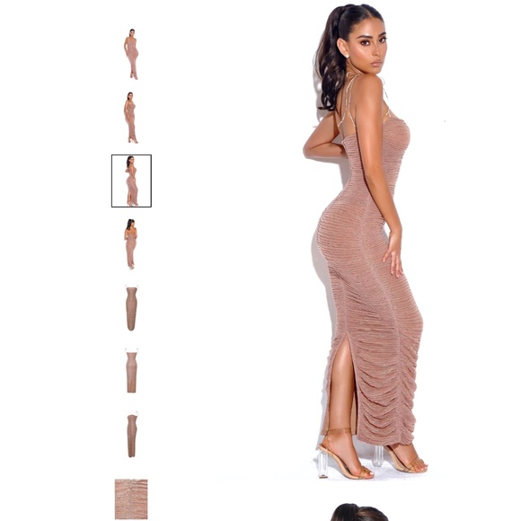Miss Circle The Glint Rose Gold Ruched Chiffon Long Maxi Dress - Picture 5 of 8